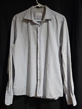 Prada Light Blue and White Gingham Button-Up Shirt